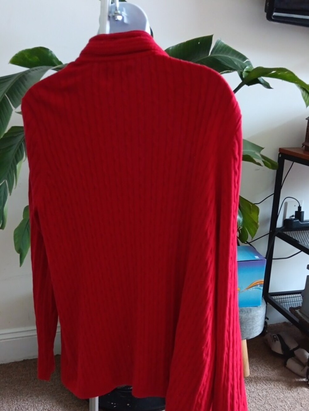 Kim Rogers Red Cable-Knit Open-Front Cardigan - Picture 2 of 4